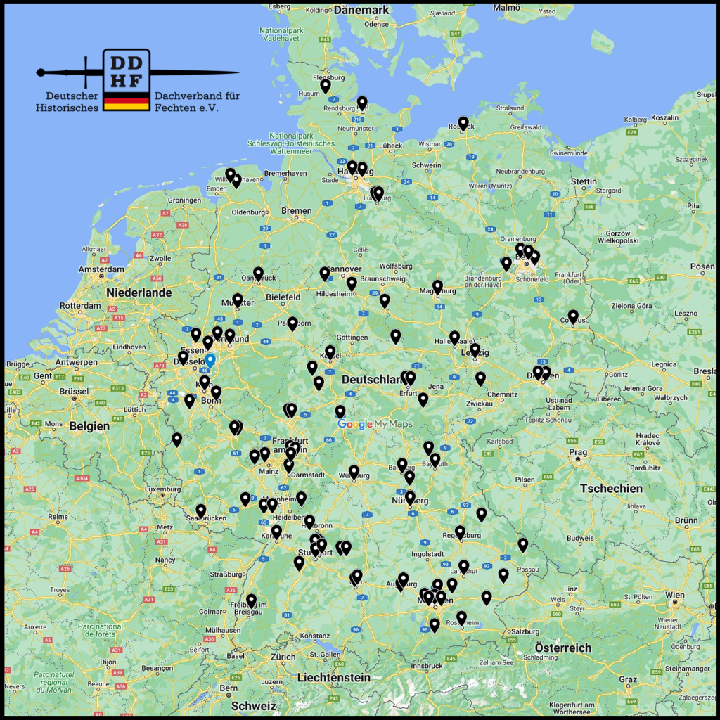 Schwertkampf lernen Karte der DDHFStandorte Deutscher Dachverband